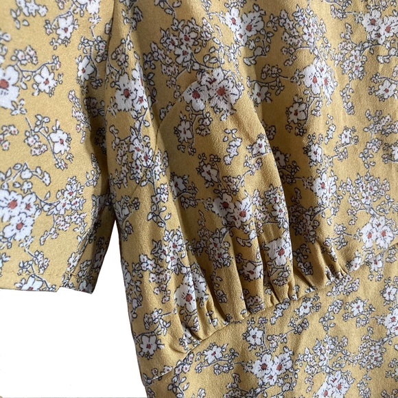 MIKAROSE V-neck Prairie Maxi Slit Front Dress Goldenrod Floral Print - Picture 3 of 10